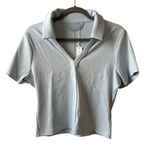 Travis Mathew Tropical Outlook Ribbed Polo Womens XL Blue Golf Active Preppy NWT